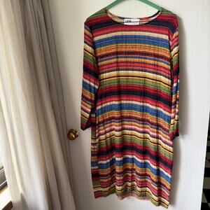 Striped rainbow colorful long sleeved tshirt dress, size S Korean brand NEW
